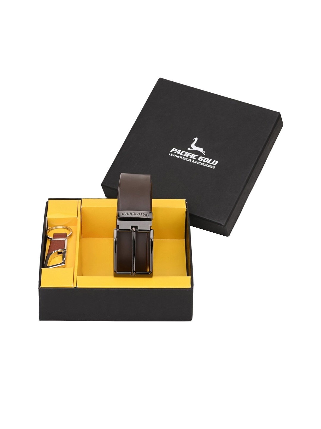 

Pacific Gold Men Brown & Silver-Toned Genuine Leather Accessory Gift Set