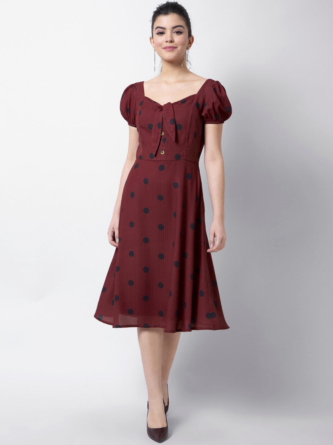 

FabAlley Women Maroon Printed Fit and Flare Dress