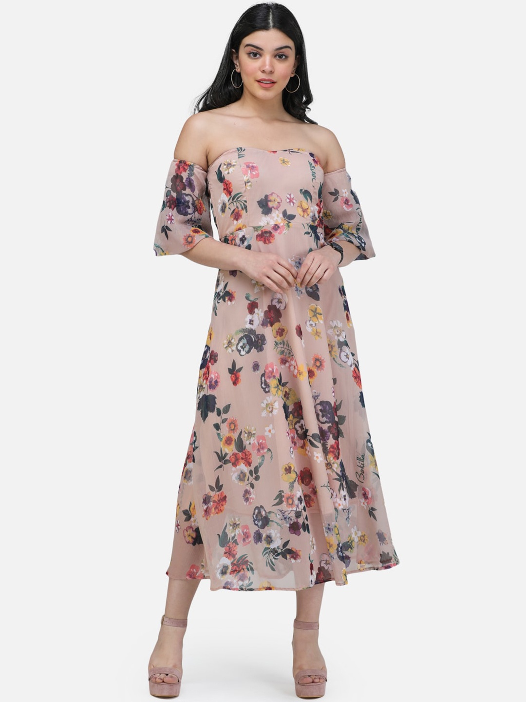 

SCORPIUS Women Pink Printed Fit and Flare Dress