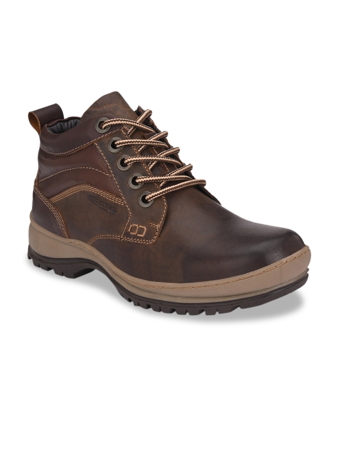 

Provogue Men Brown Solid Leather High-Top Trekking Shoes