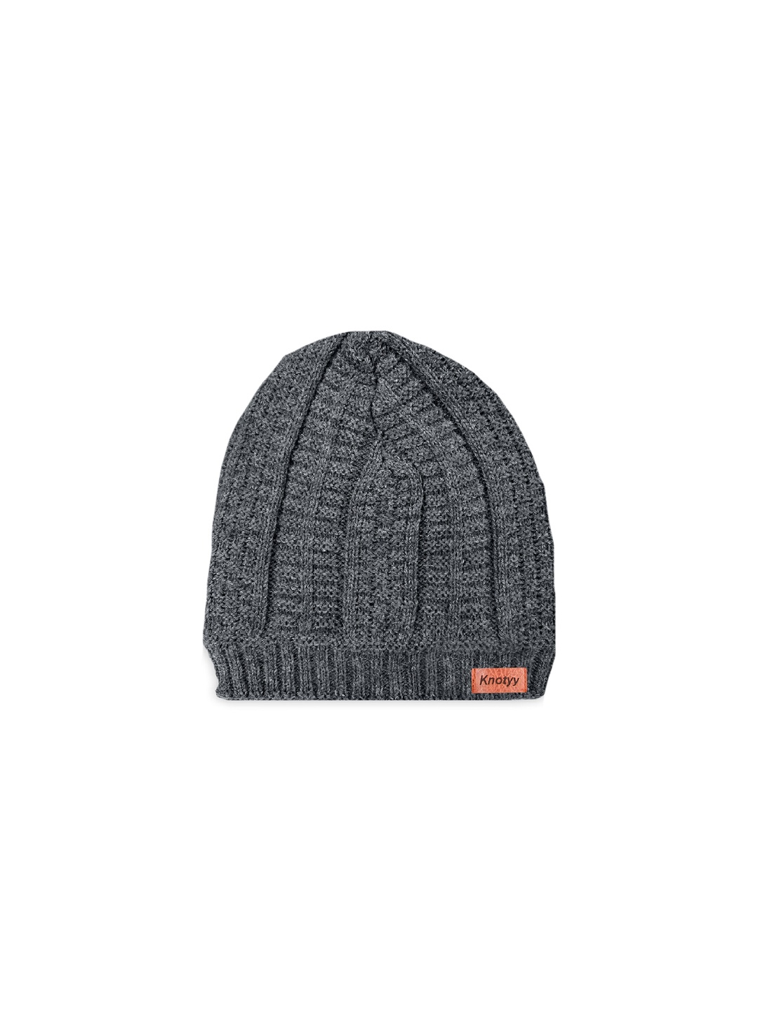 

Knotyy Unisex Grey Self Design Beanie Cap