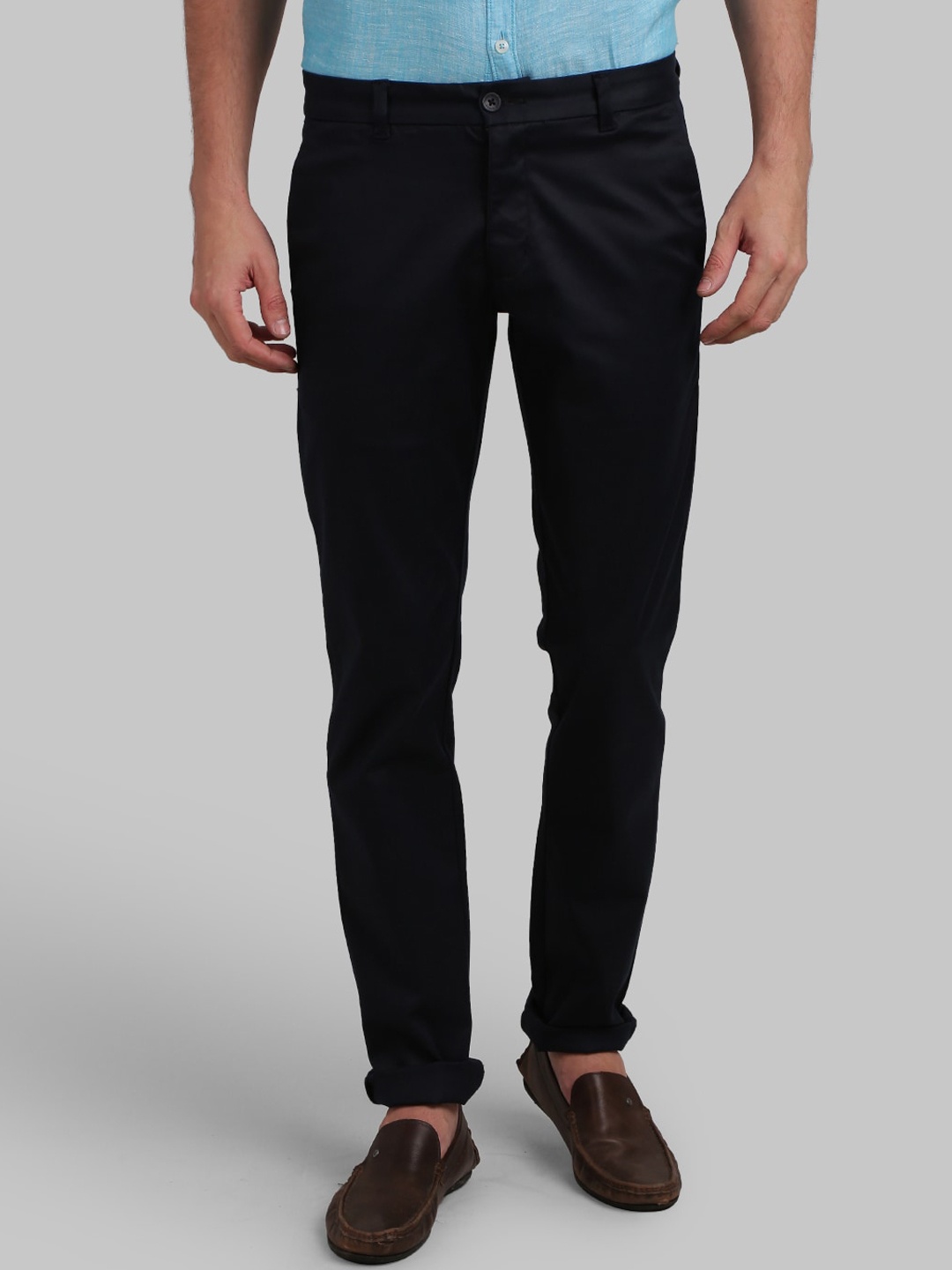 Parx Men Blue Tapered Fit Solid Regular Trousers