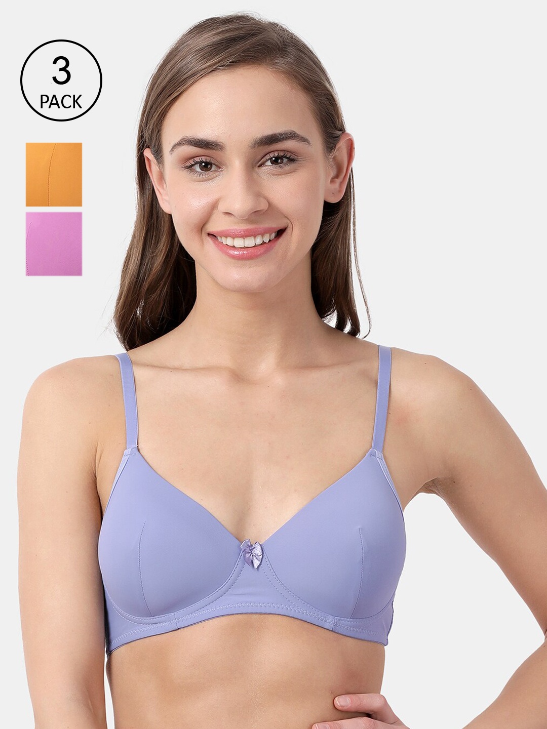 

Susie Pack Of 3 Bras Solid Non-Wired Lightly Padded Everyday Bras shy-com-148, Blue