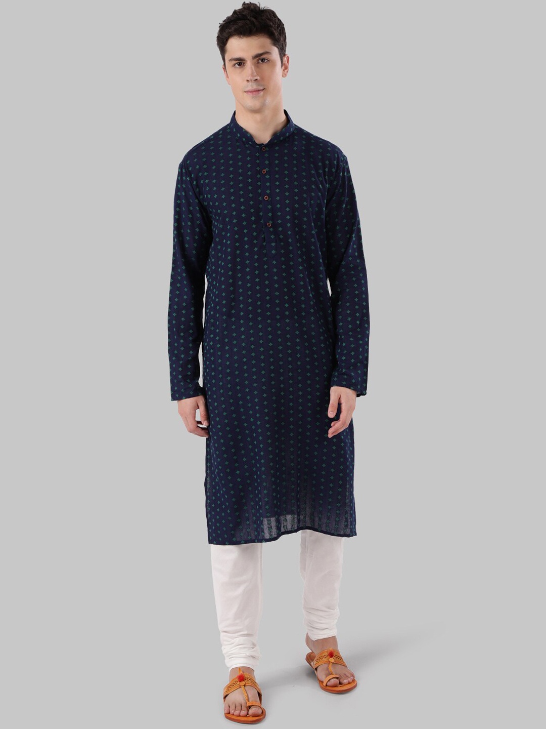 

Ethnix by Raymond Men Navy Blue Woven Design Straight Kurta