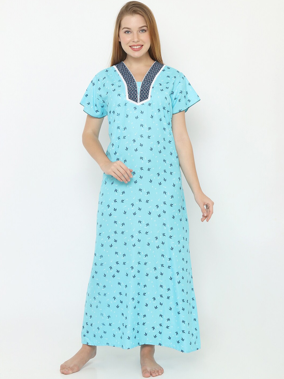

Pretty Awesome Turquoise Blue Printed Nightdress