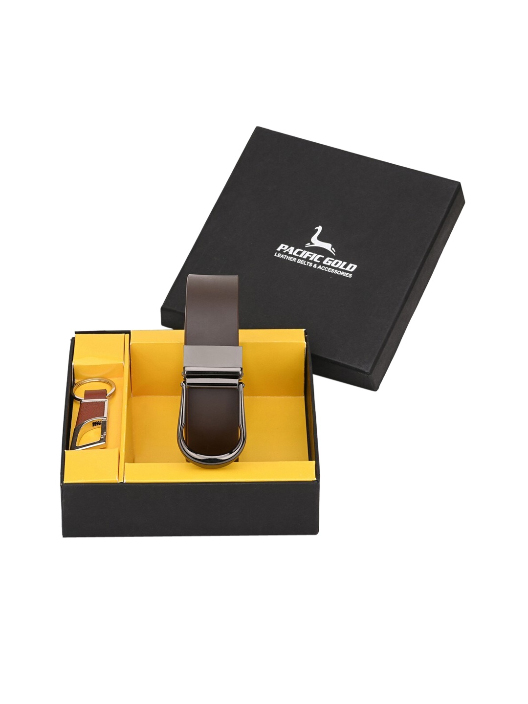 

Pacific Gold Men Brown & Silver-Toned Genuine Leather Accessory Gift Set
