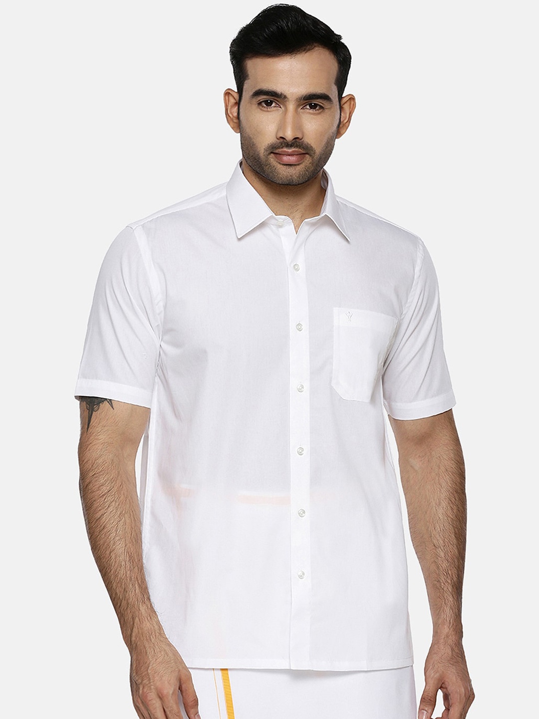 

Ramraj Men White Regular Fit Solid Ethnic Shirt