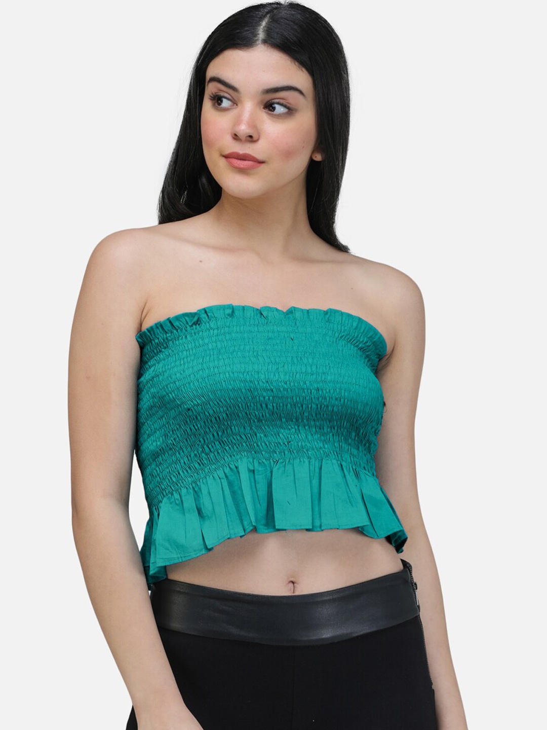 

SCORPIUS Women Green Solid Fitted Top