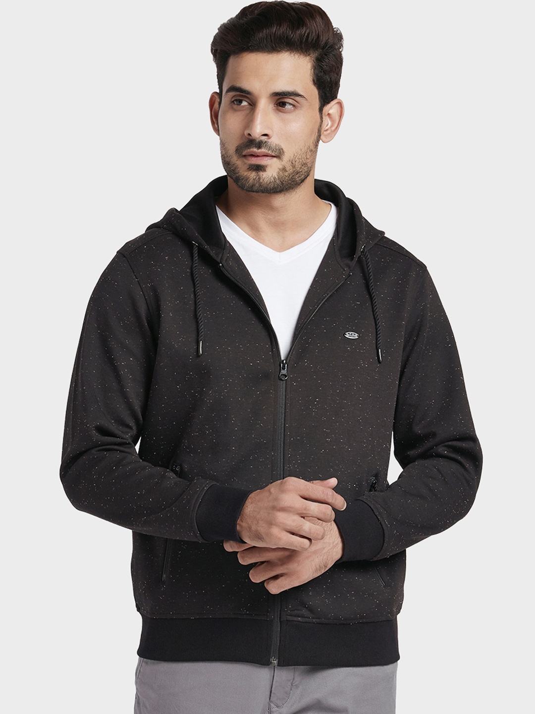 

ColorPlus Men Black Solid Hooded Sweatshirt