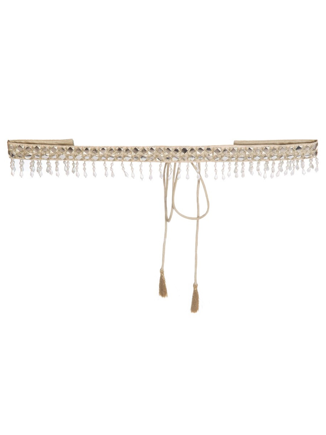 

INDYA Women Gold-Colored & White Tasseled Mirror Belt