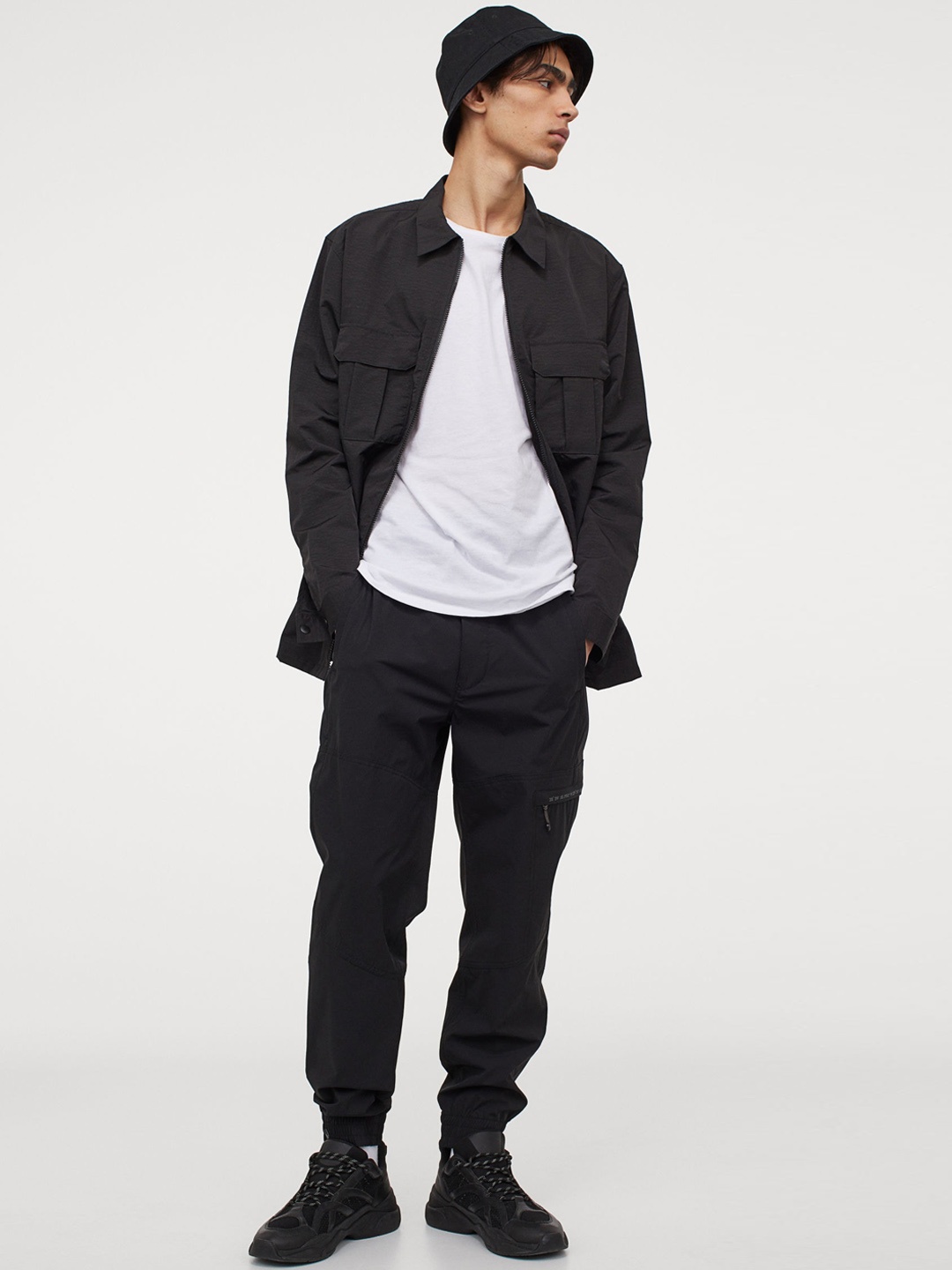 

H&M Men Black Solid Nylon Shirt Jacket