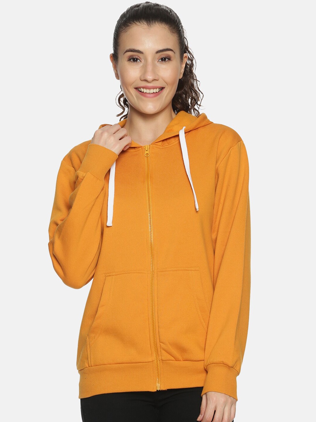 

Campus Sutra Women Mustard Solid Hooded Sweatshirt