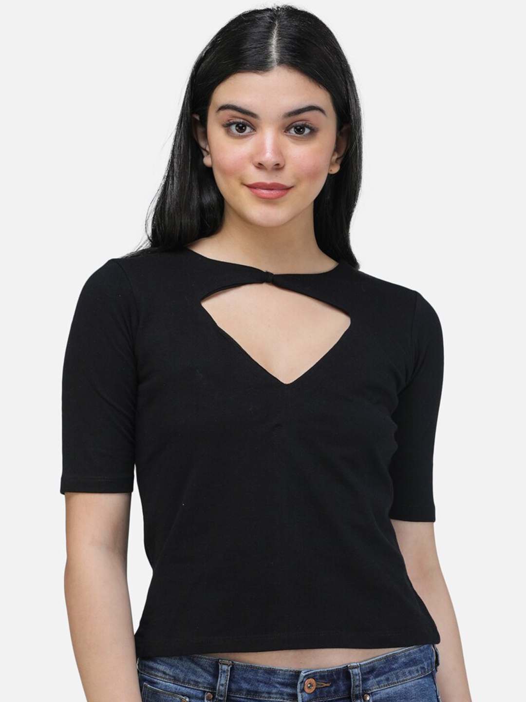 

SCORPIUS Women Black Solid Fitted Top
