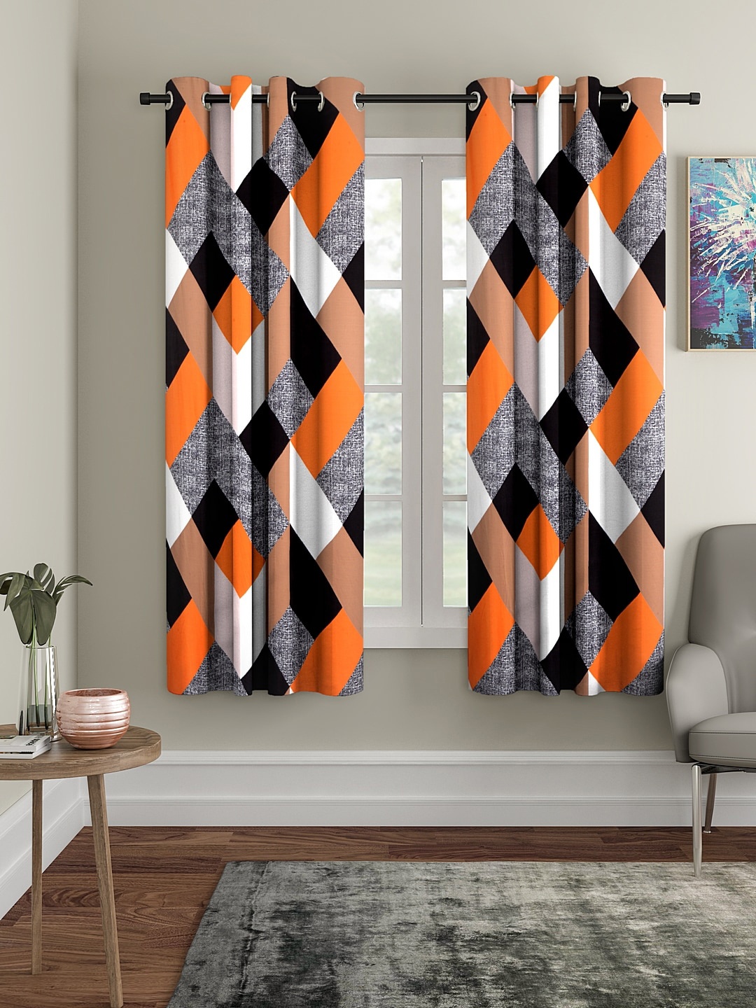 

Cortina Orange & Grey Set of 2 Digital Printed Window Curtains