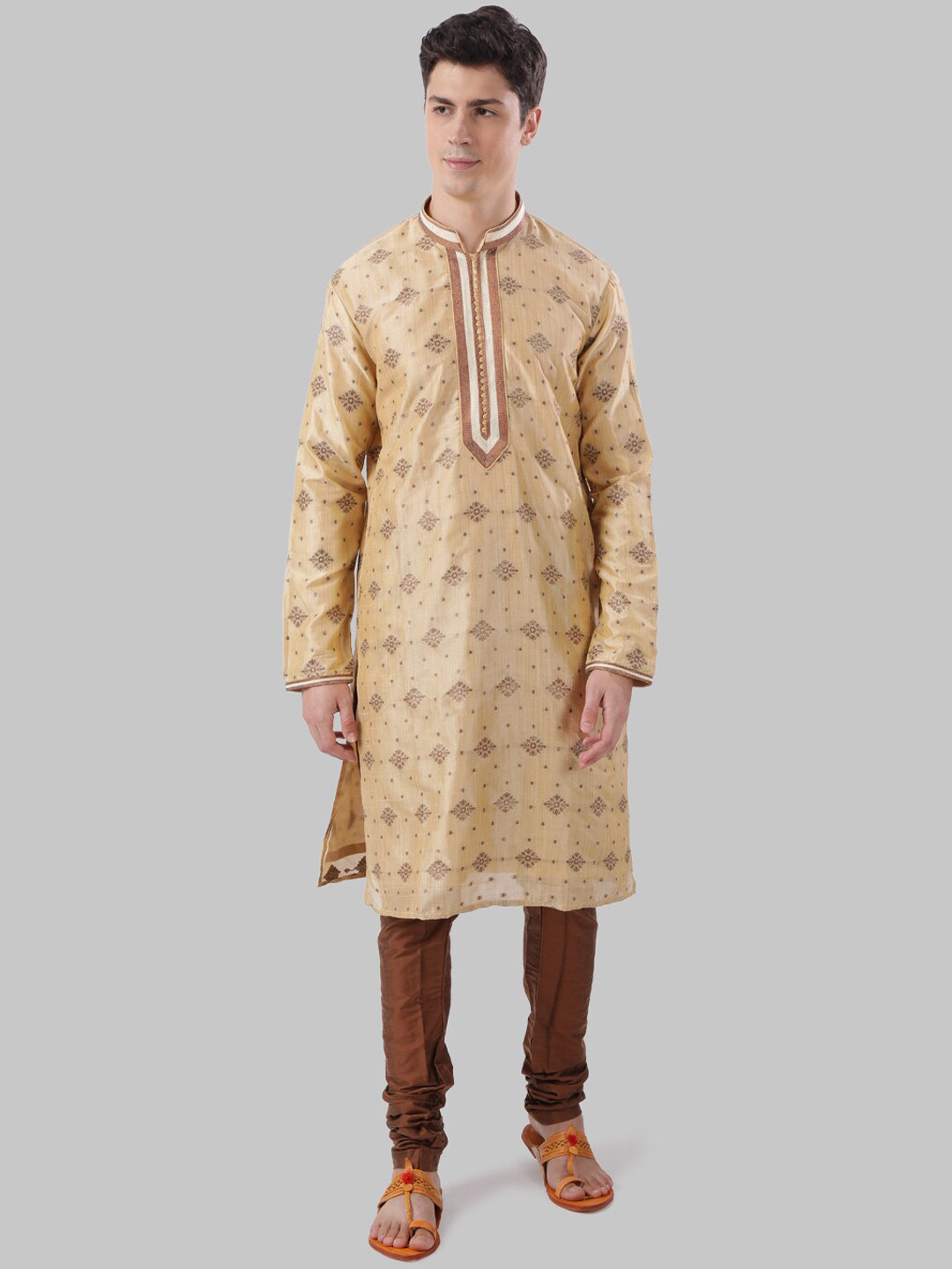

Ethnix by Raymond Men Gold-Toned Embroidered Straight Kurta