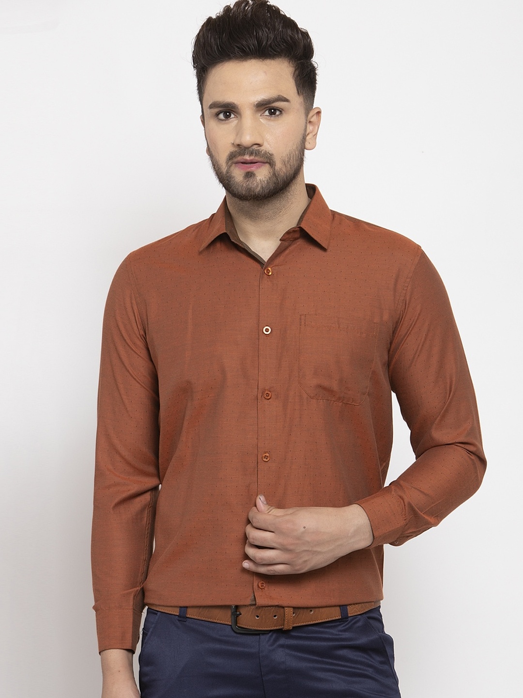 

JAINISH Men Brown Regular Fit Solid Formal Shirt