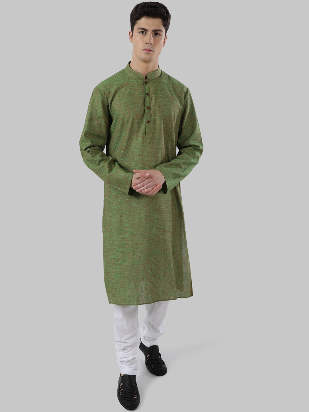 

Ethnix by Raymond Men Green Woven Design Straight Kurta