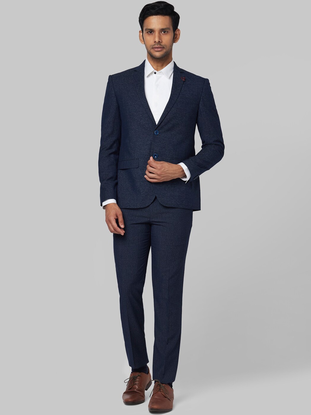 Park Avenue Men Navy Blue Solid Single-Breasted Formal Suit