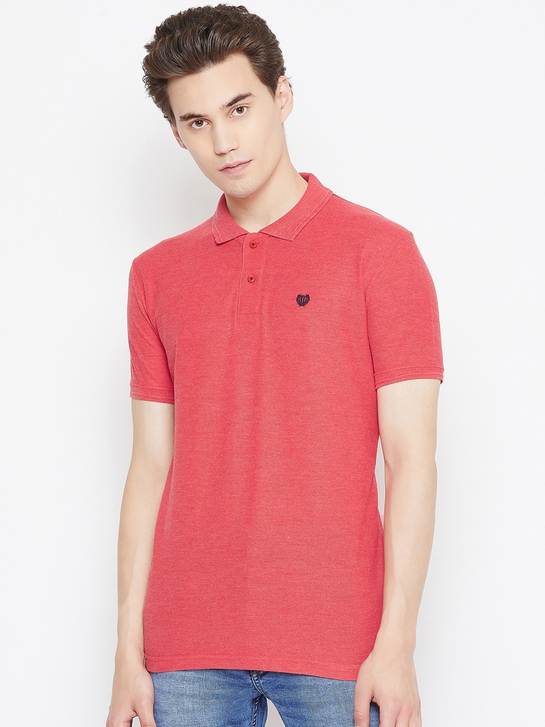 

Duke Men Red Solid Mandarin Collar T-shirt