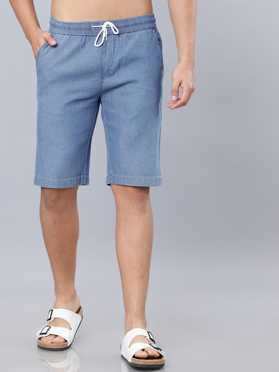

HIGHLANDER Men Blue Washed Slim Fit Denim Shorts