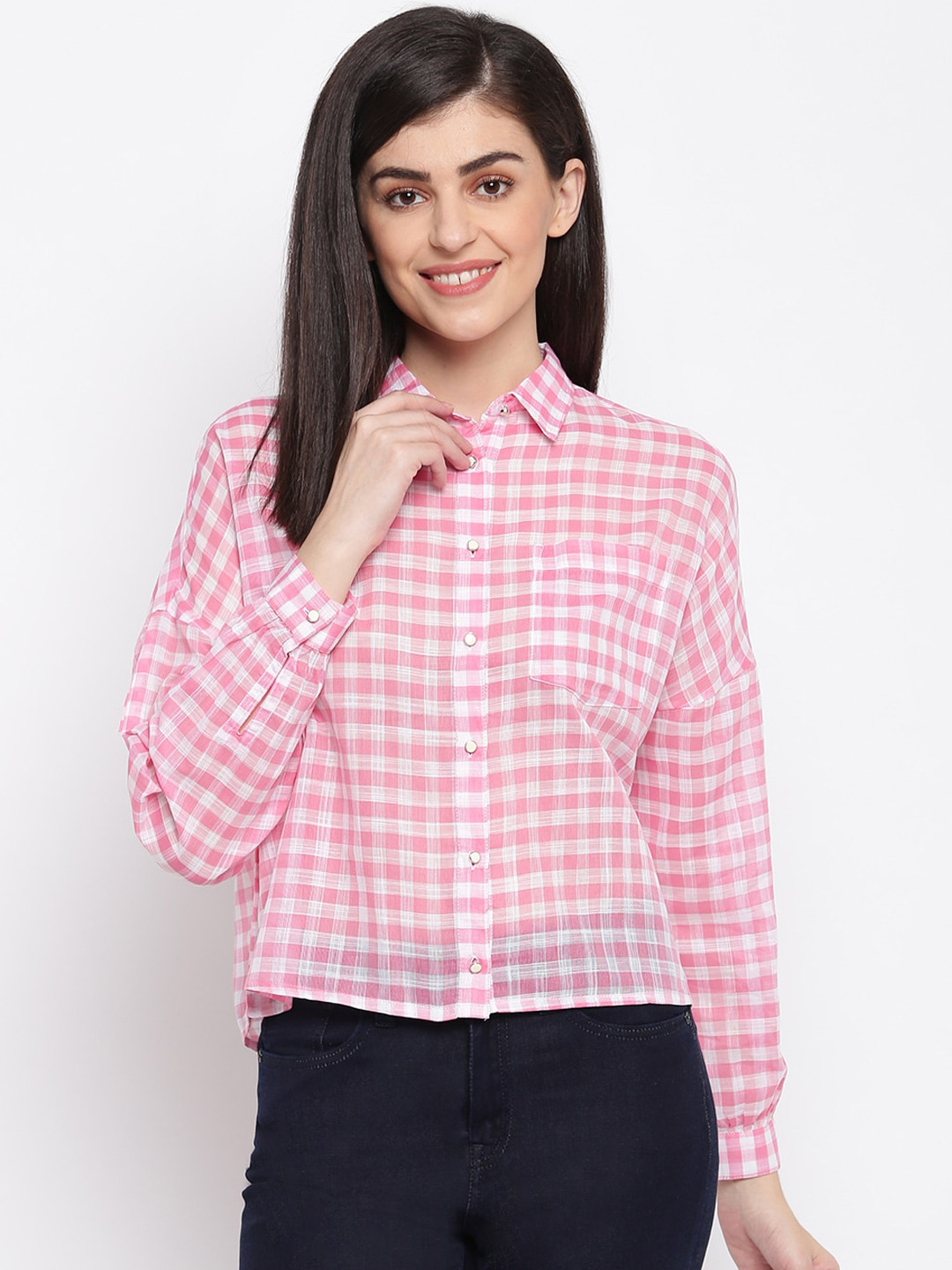 

Pepe Jeans Women Pink & Off-White Regular Fit Checked Casual Shirt