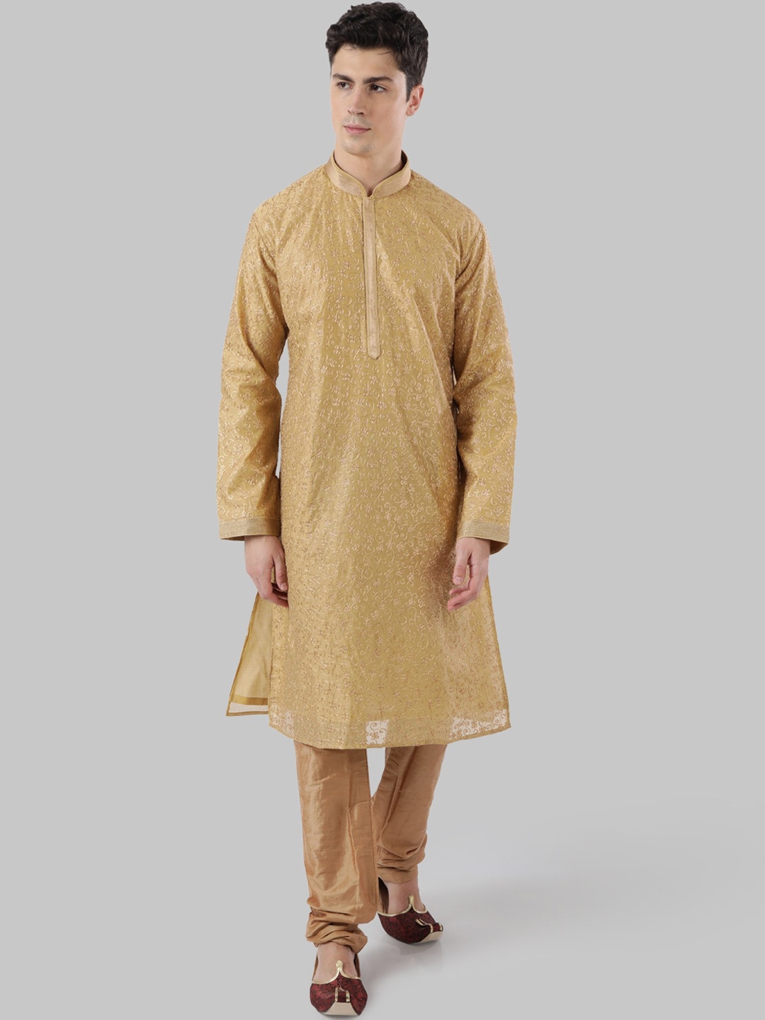 

Ethnix by Raymond Men Gold-Toned Woven Design Straight Kurta