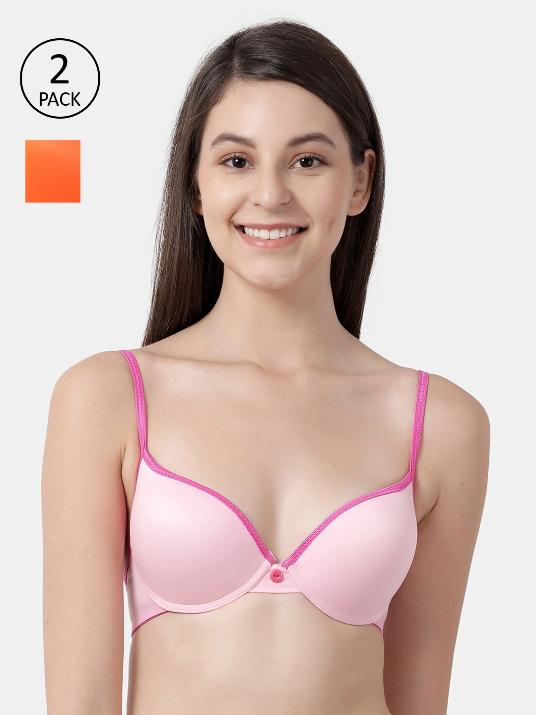 

Susie Pink & Orange Pack of 2 Solid Underwired Heavily Padded Push-Up Bra shy-com-57