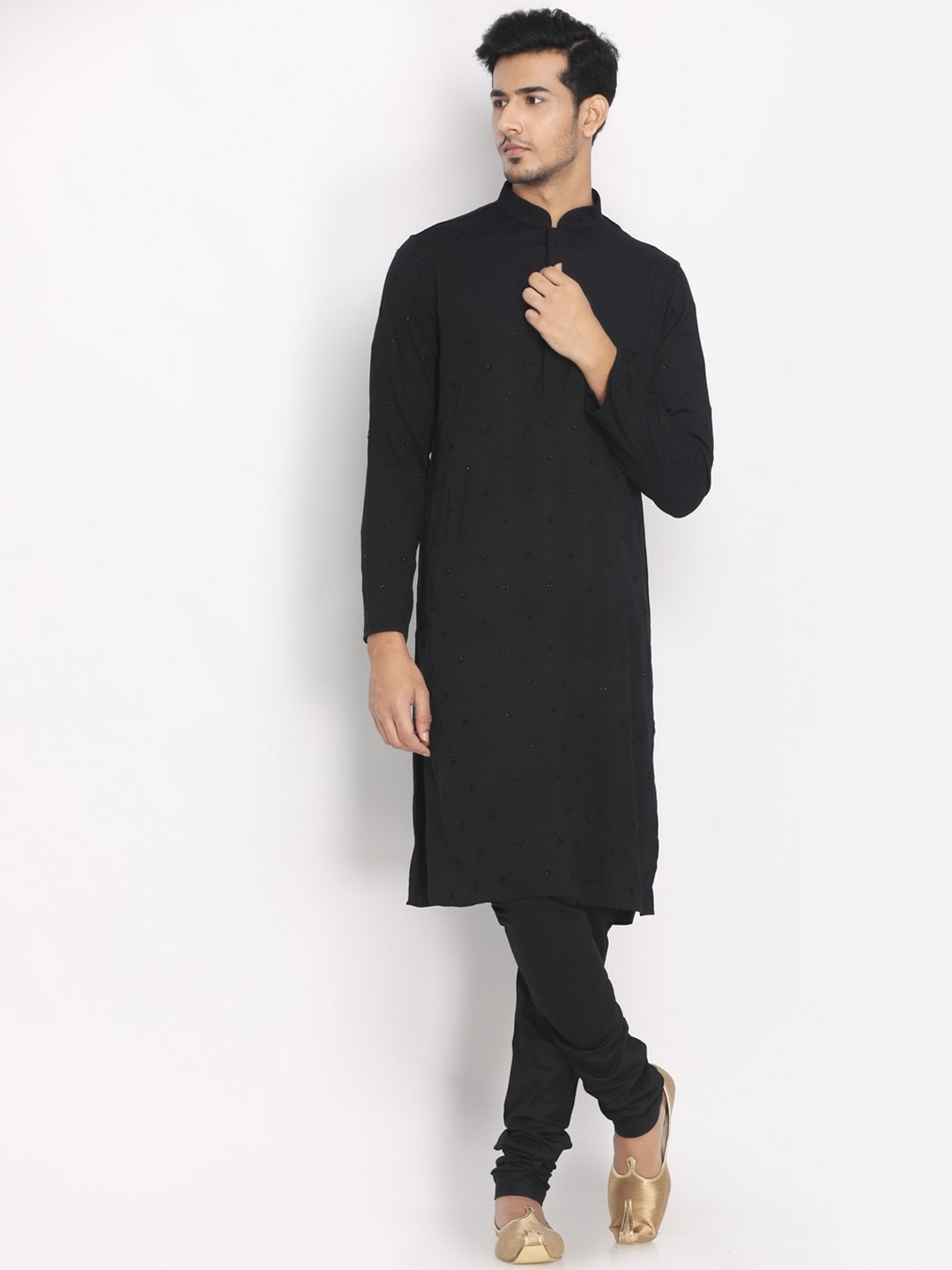 

Manyavar Men Black Embroidered Kurta with Pyjamas