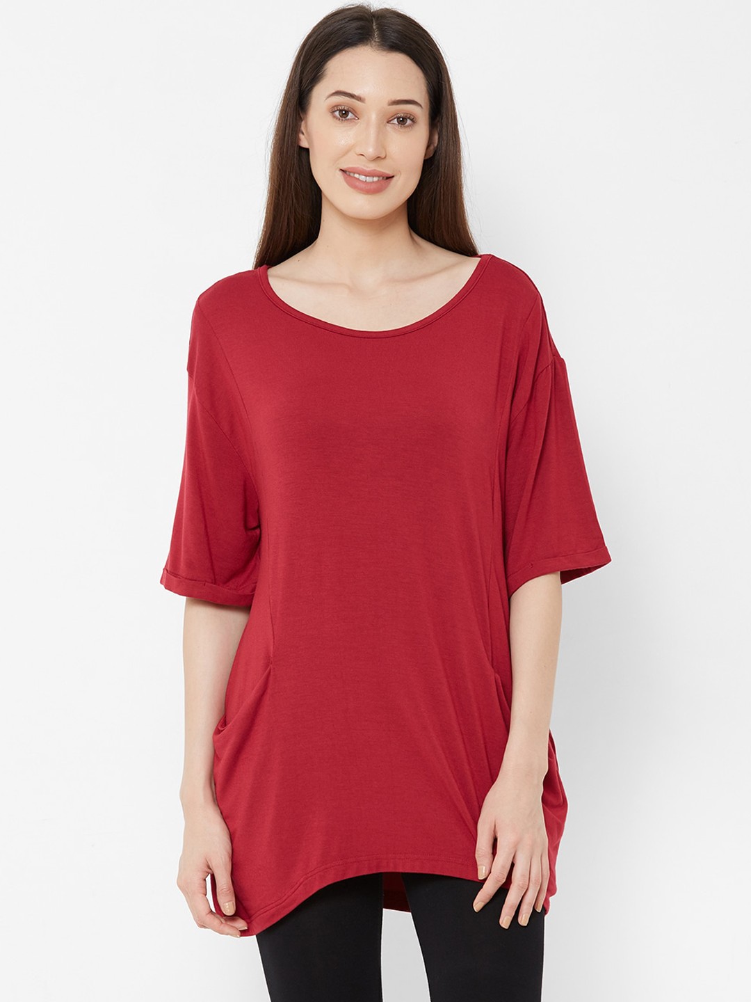 

Mystere Paris Women Maroon Solid Boat Neck T-shirt