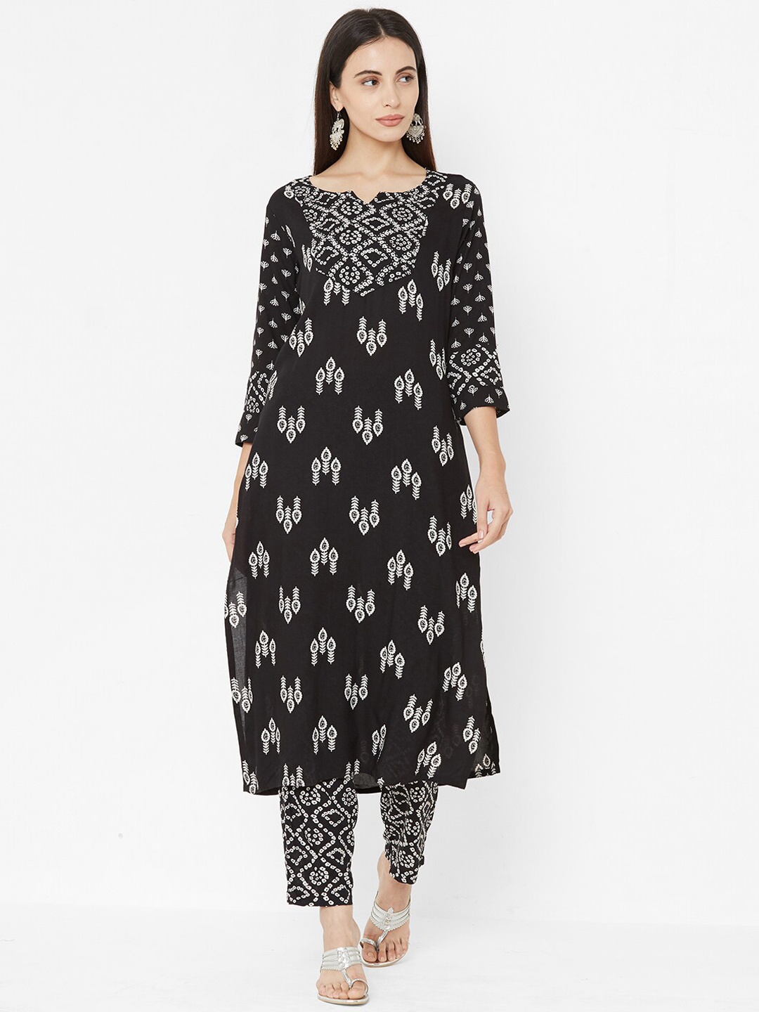 

FASHOR Women Black & White Printed Kurta with Trousers