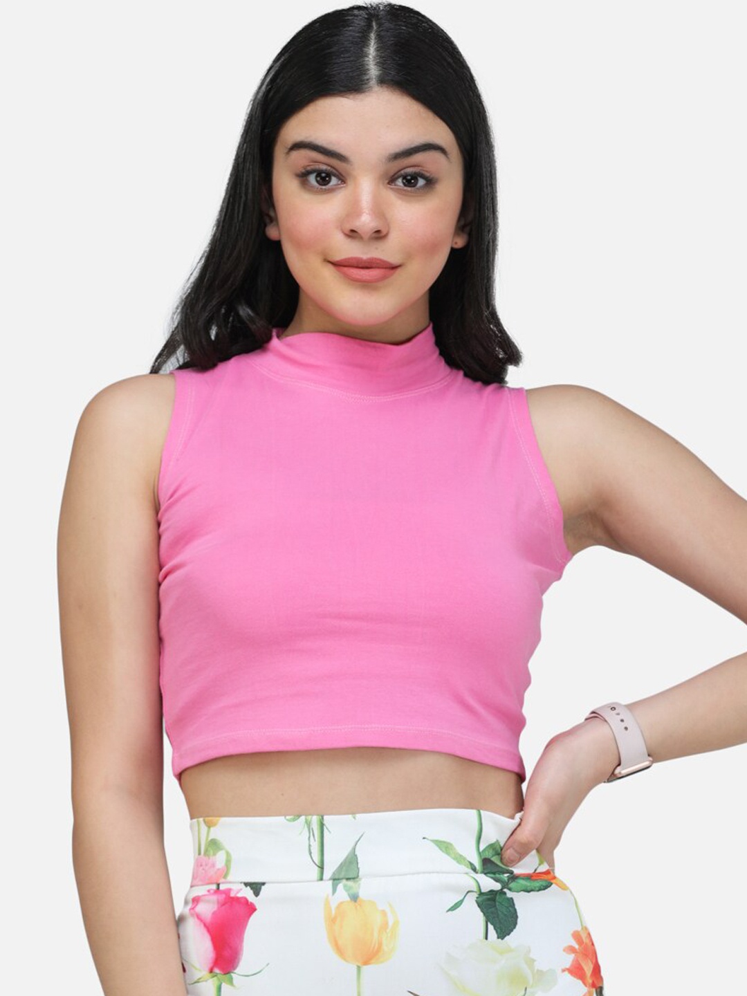 

SCORPIUS Women Pink Solid Fitted Top