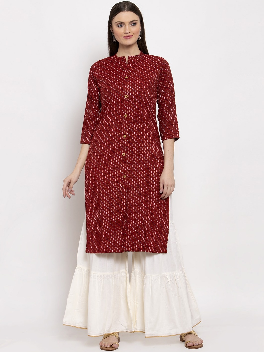 

Miaz Lifestyle Women Maroon & White Printed Kurta with Sharara