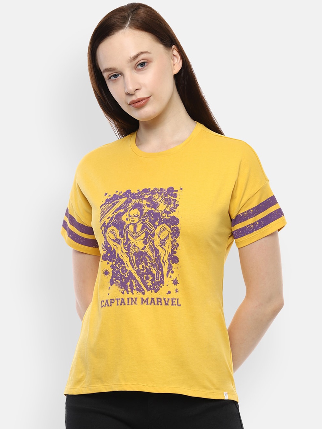 

Van Heusen Woman Women Yellow & Purple Printed Pure Cotton Top