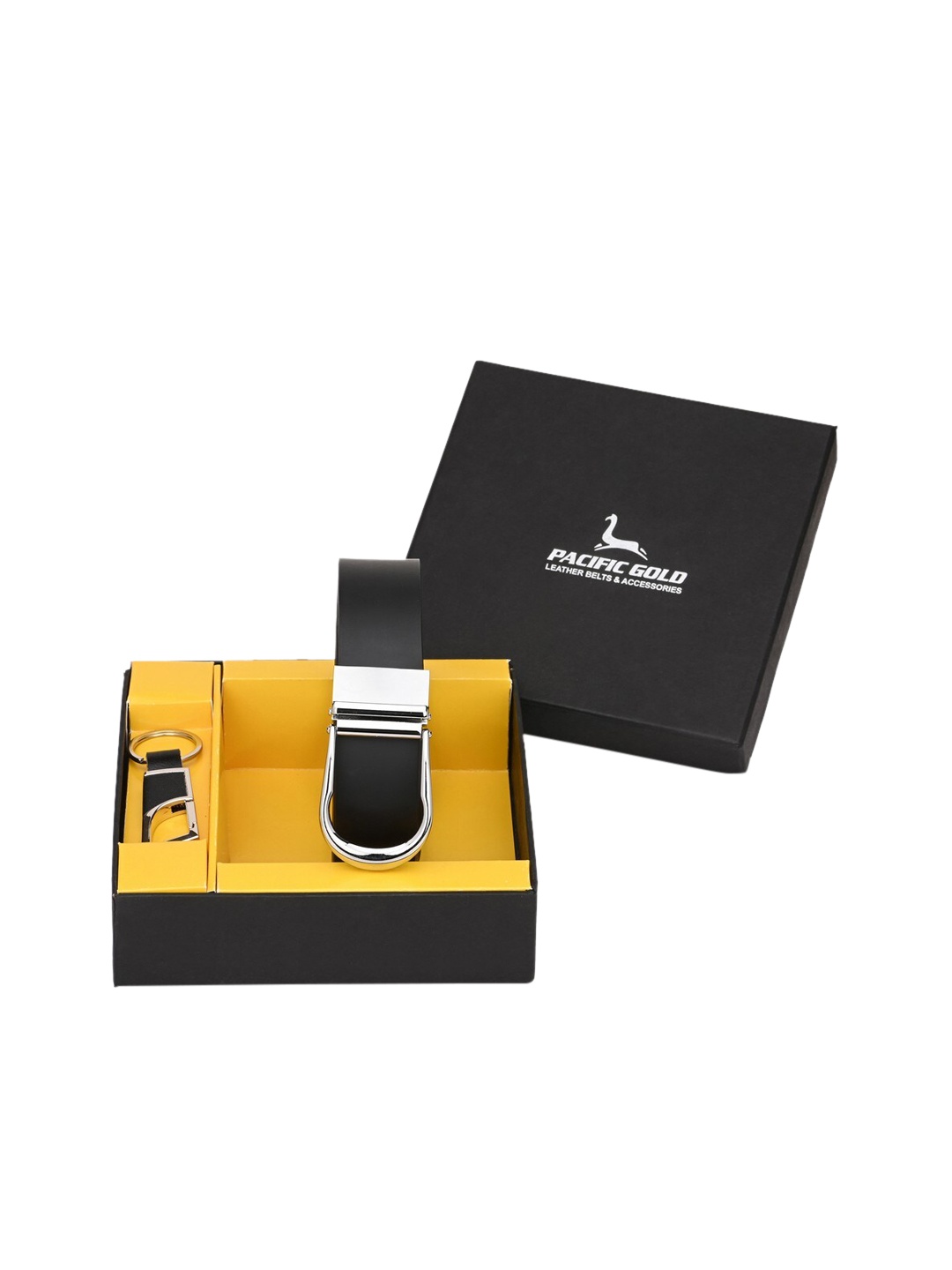

Pacific Gold Men Black & Silver-Toned Genuine Leather Accessory Gift Set