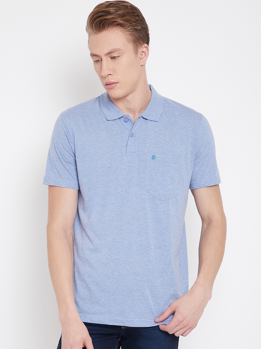 

Duke Men Blue Solid Polo Collar T-shirt