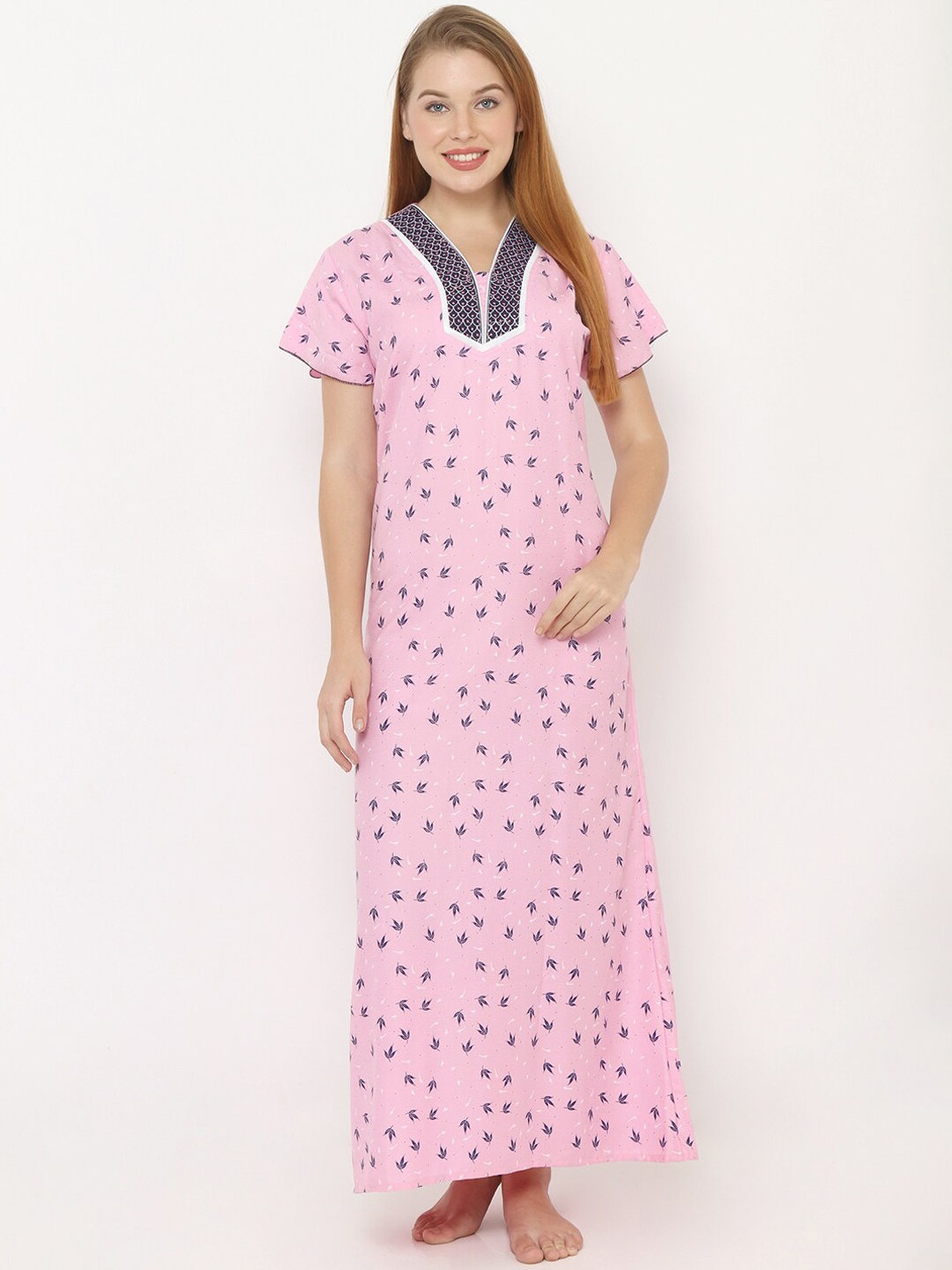 

Pretty Awesome Women Pink & Black Printed Nightdress