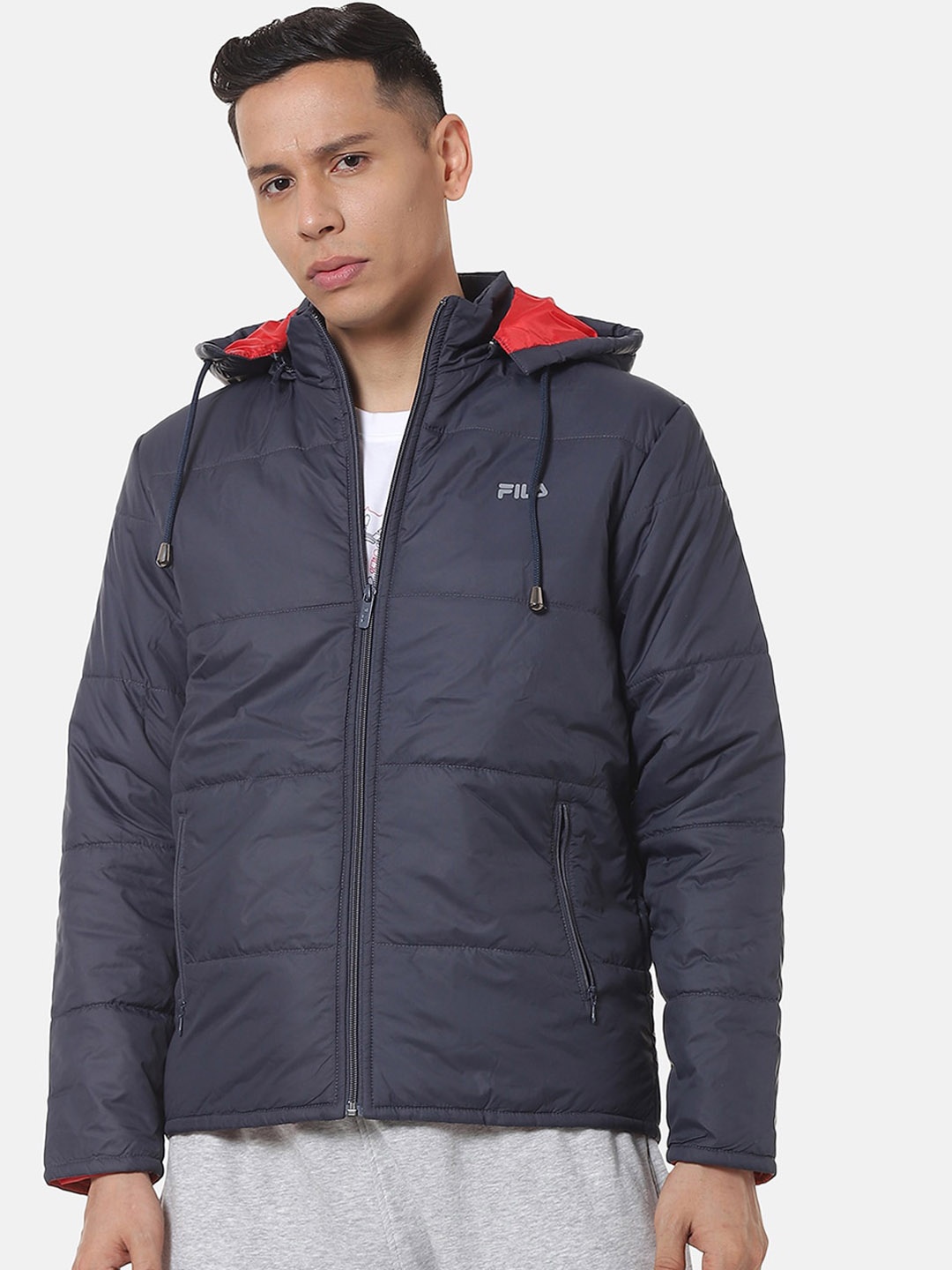 

FILA Men Navy Blue Solid Padded Jacket