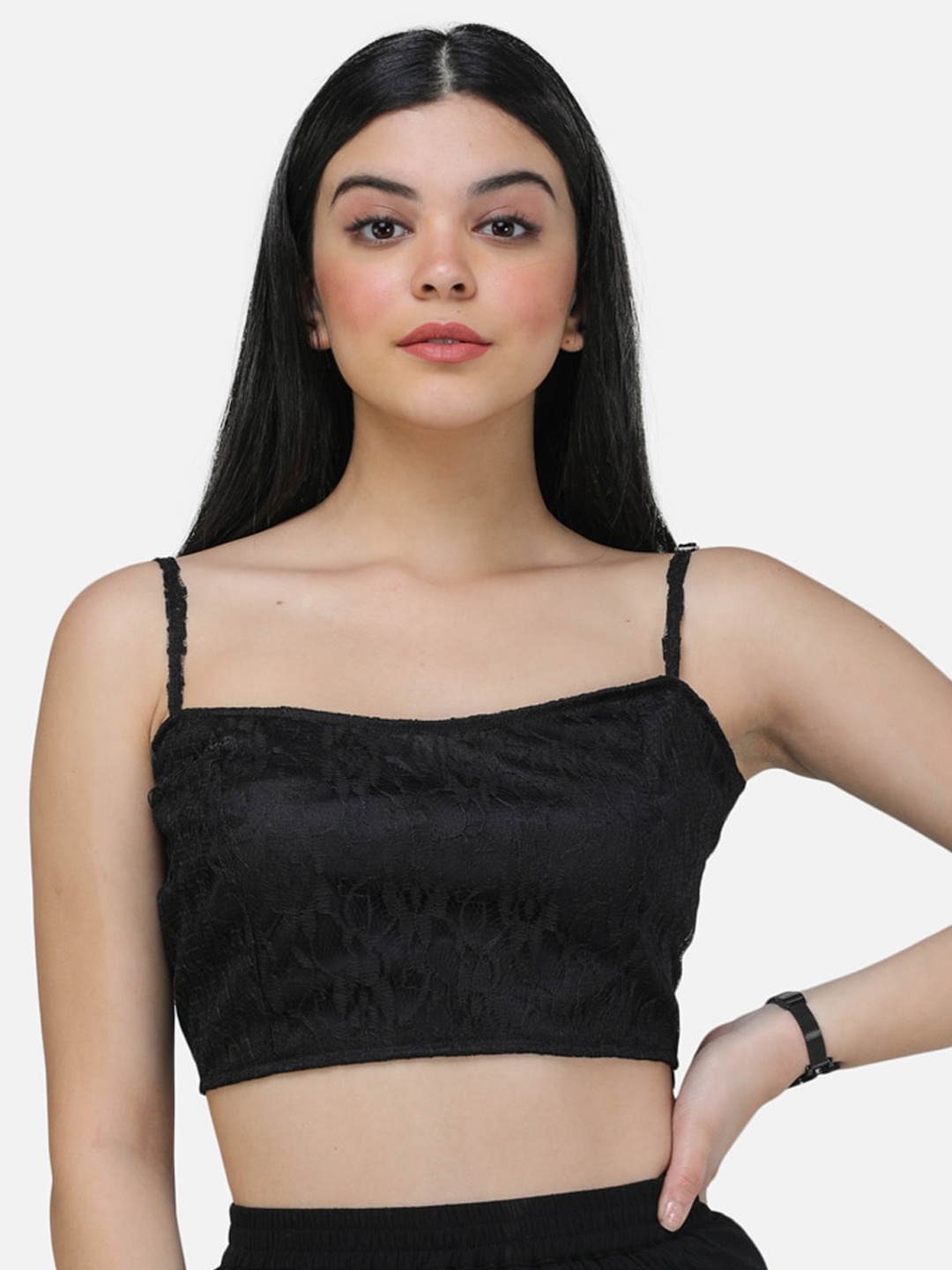 

SCORPIUS Women Black Solid Fitted Top