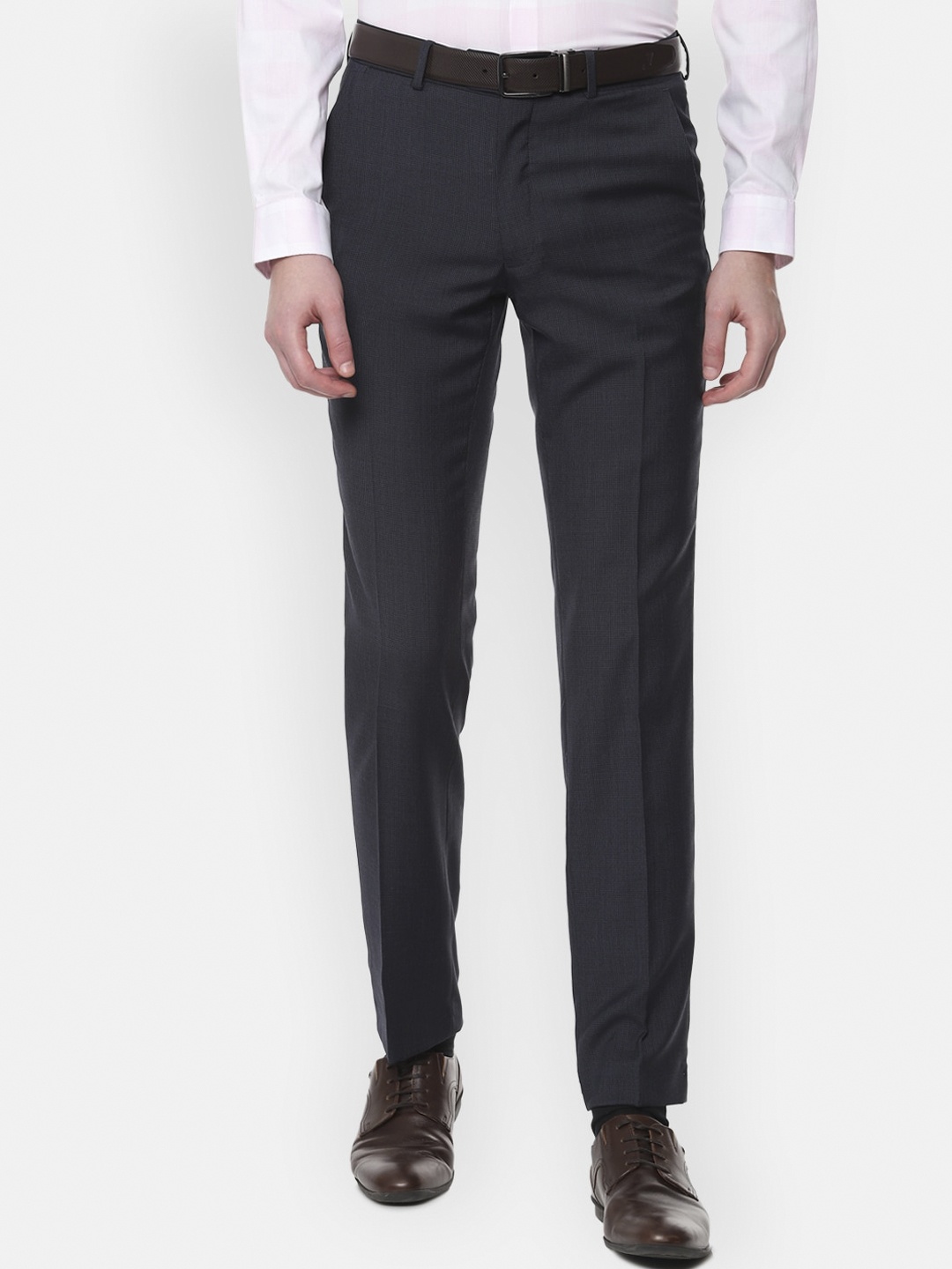 

Van Heusen Men Navy Blue Slim Fit Solid Formal Trousers
