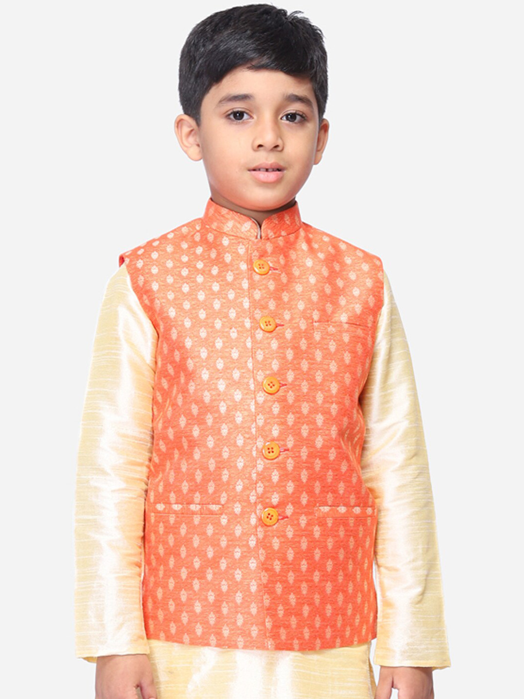 

NAMASKAR Boys Orange Woven Design Nehru Jacket