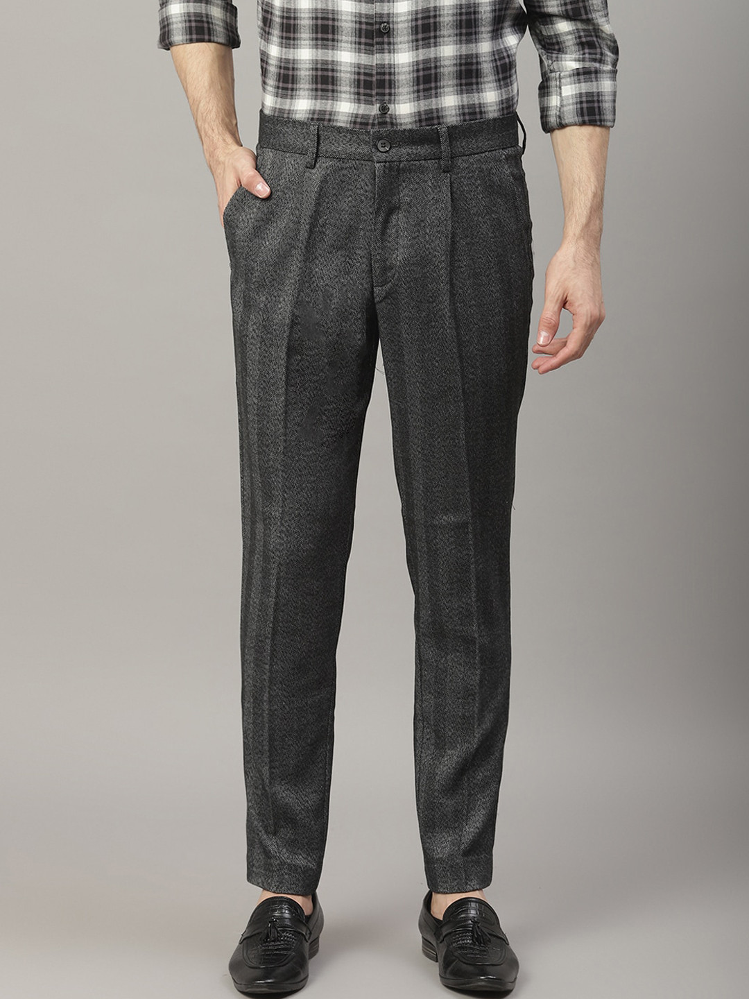 

LINDBERGH Men Black Regular Fit Self Design Regular Trousers