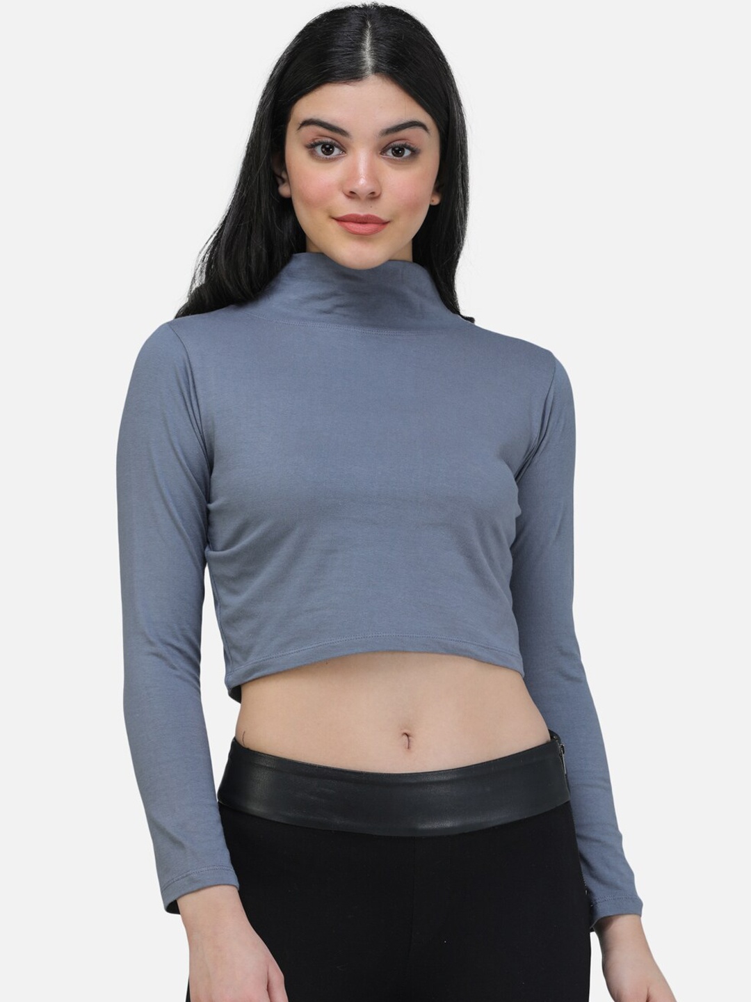 

SCORPIUS Women Grey Solid Fitted Top