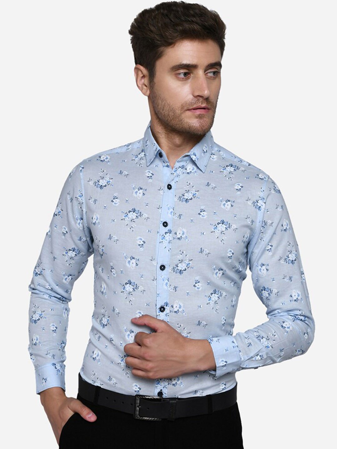 

Greenfibre Men Blue Slim Fit Printed Formal Shirt