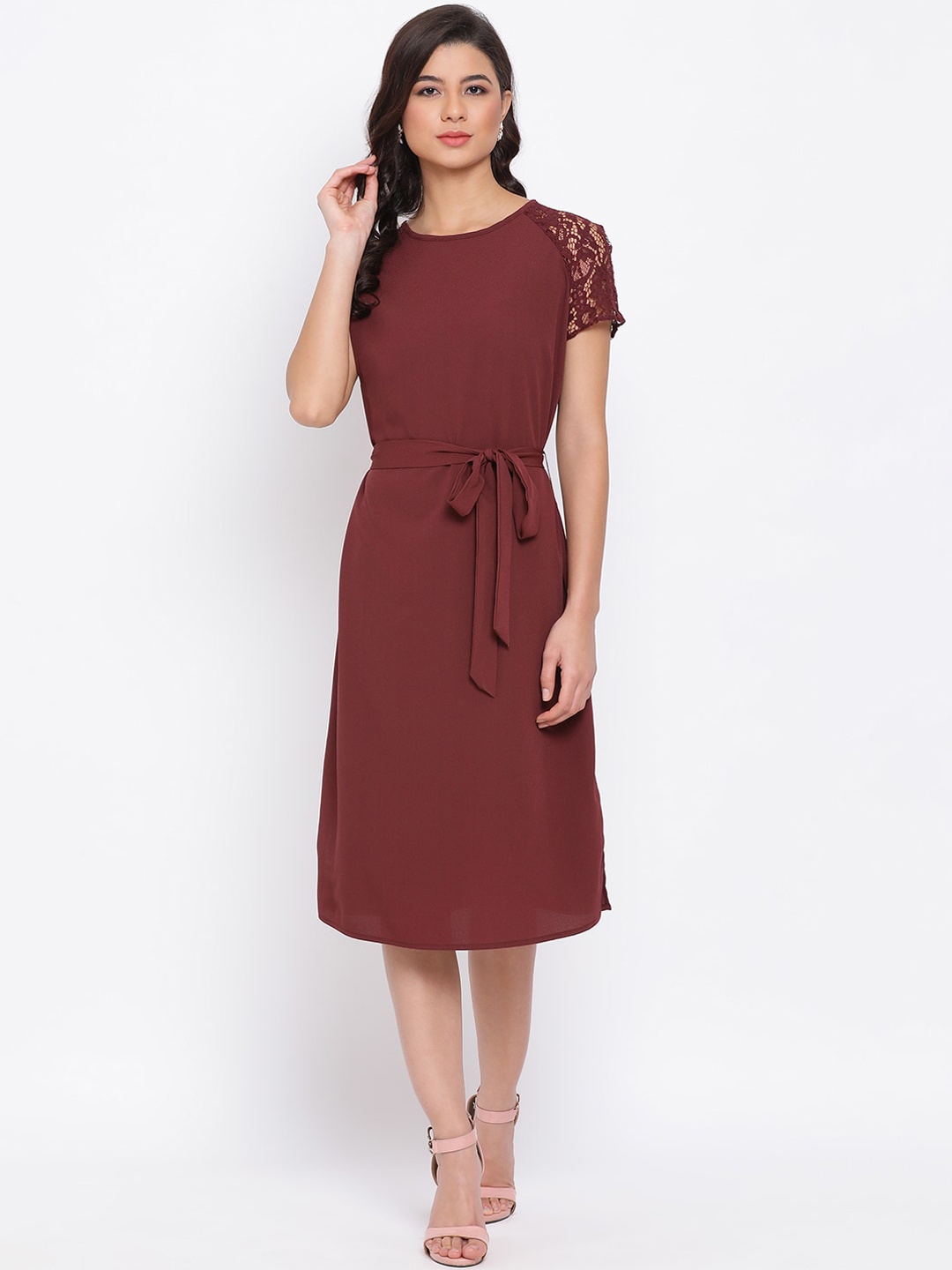 

Oxolloxo Women Rust Self Design Fit and Flare Dress