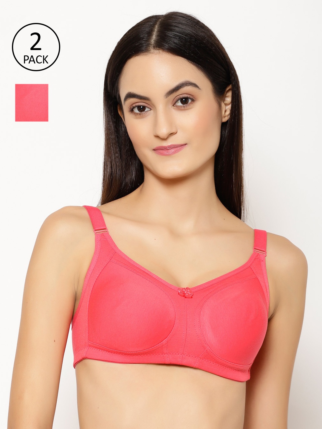 

Floret Pack of 2 Non Padded Non-Wired Cotton Full Coverage Everyday Bra With Moulded Cups, Pink