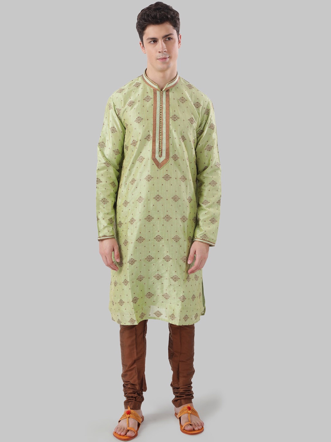 

Ethnix by Raymond Men Green Woven Design Straight Kurta