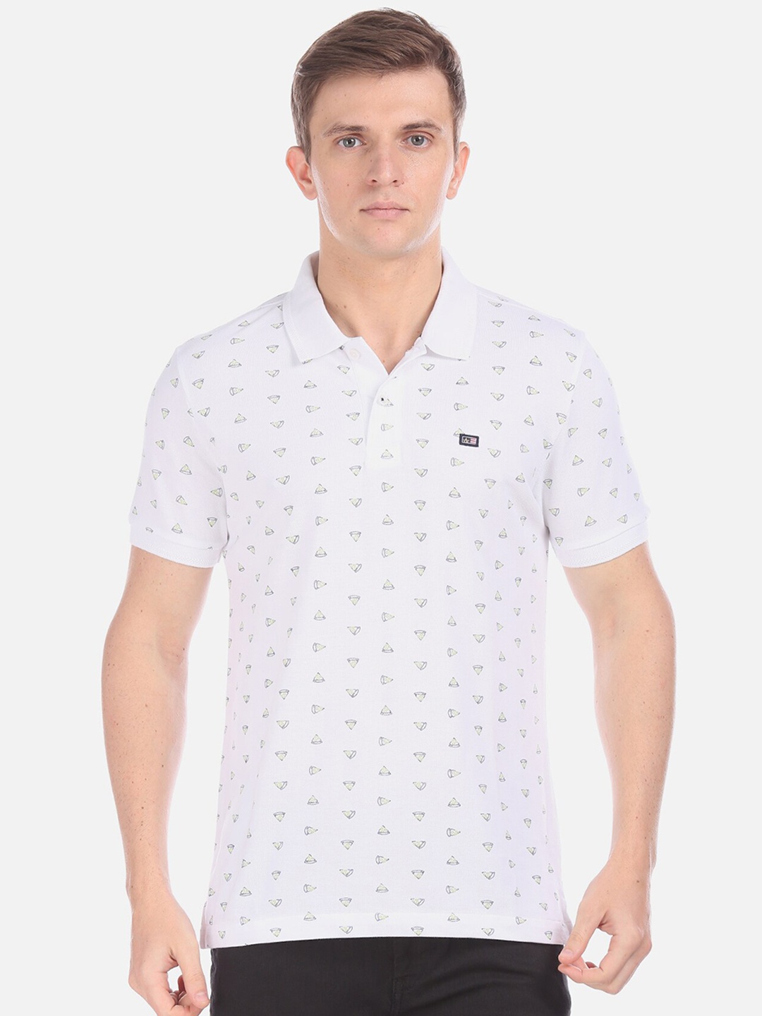 

Arrow Men White Printed Polo Collar Pure Cotton T-shirt