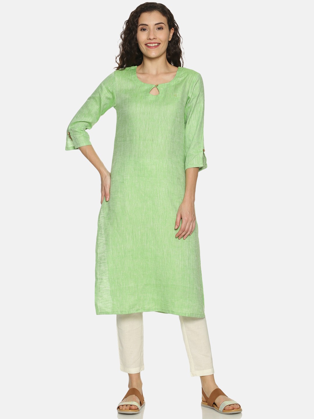 

Ecentric Women Green Solid Eco-Friendly Hemp Straight Sustainable Kurta