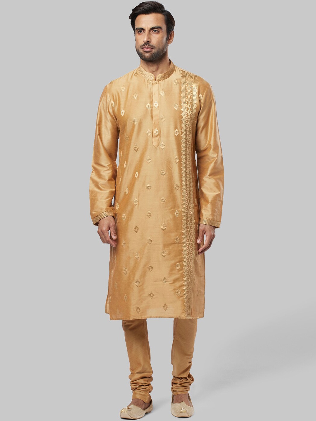 

Ethnix by Raymond Men Beige Woven Design Straight Kurta