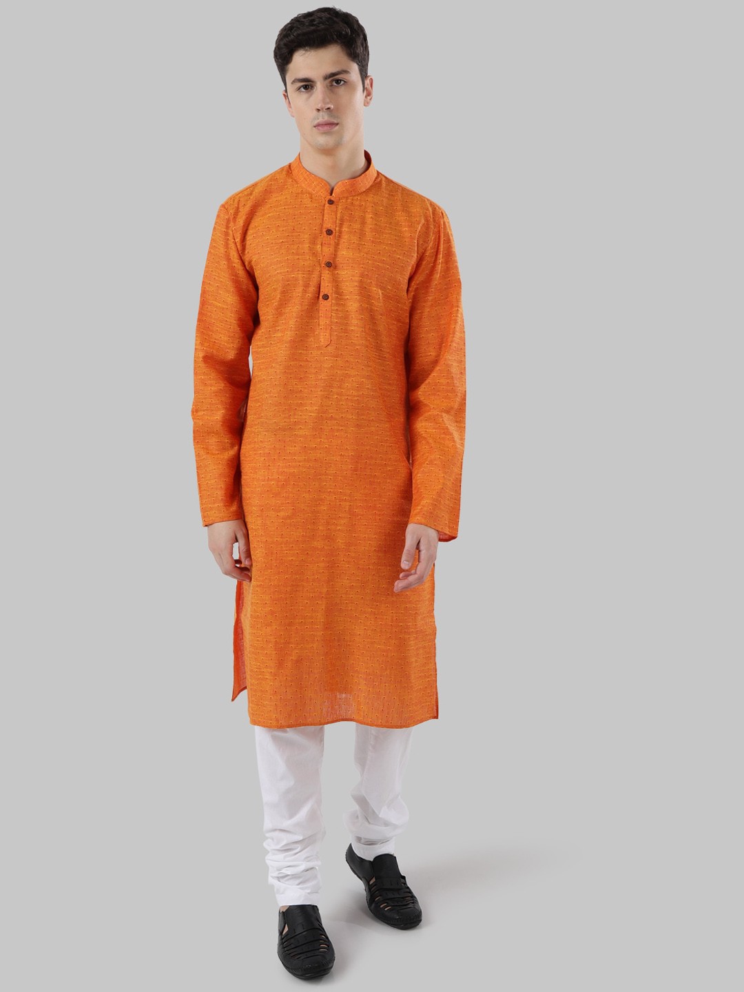 

Ethnix by Raymond Men Orange Woven Design Straight Kurta
